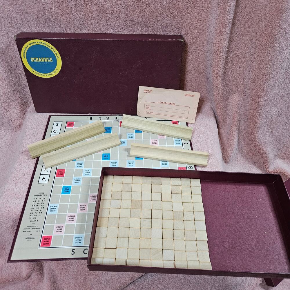 Vintage 1948 Selchow & Righter Scrabble Crossword Game- Complete in Box